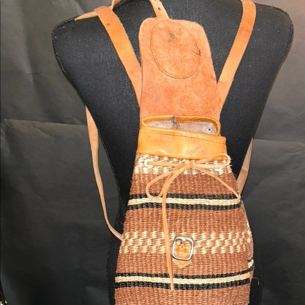 Brown Woven‎ Backpack with African Theme Elephant Design